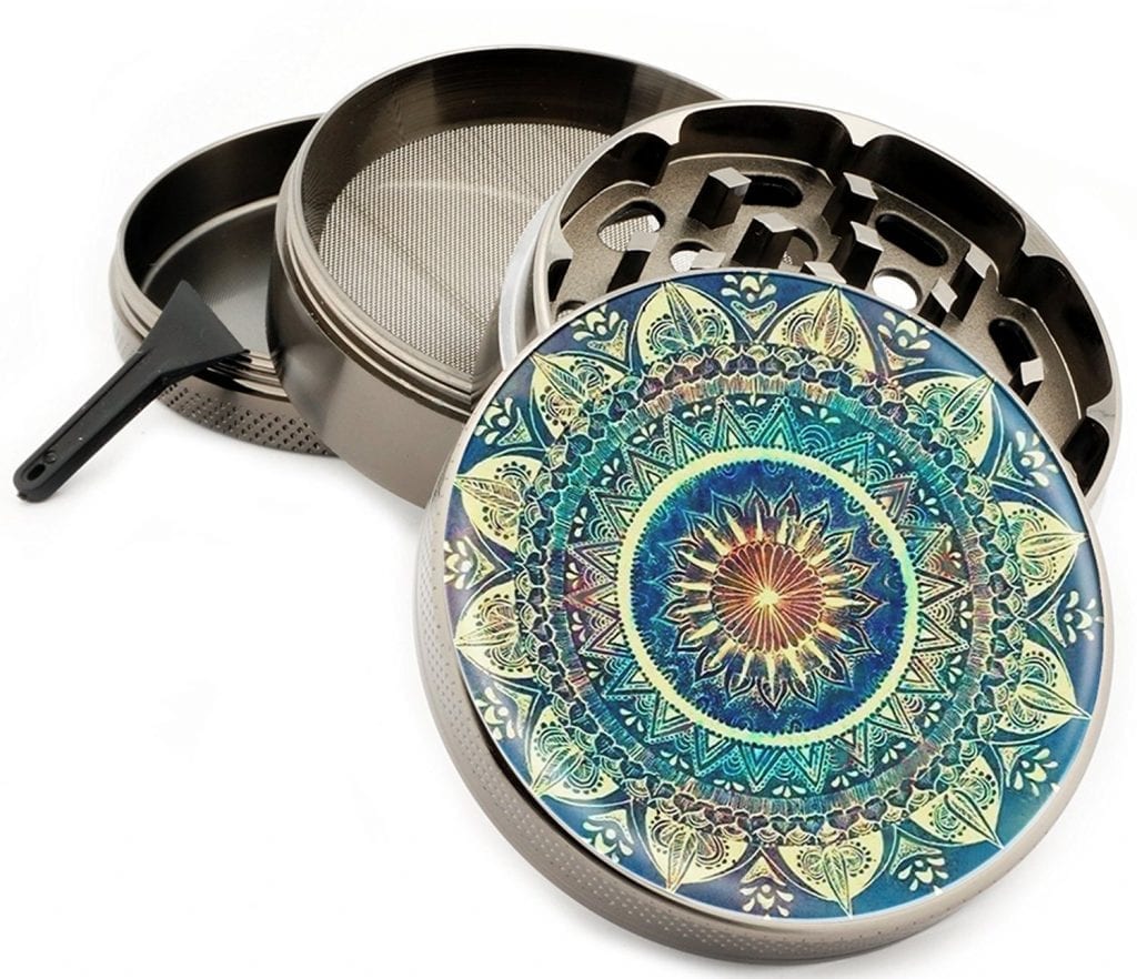 Blue Mandala 4 Piece Zinc Titanium Metal Herb Grinder 2.5